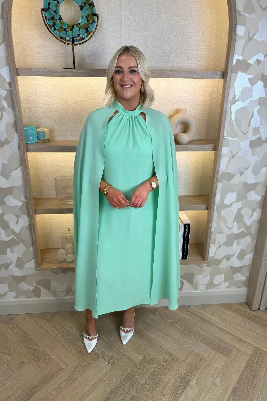 High - low midi dresses with geometric patterns for a modern party Marissa Cape Overlay Dress In Mint High - low midi dresses with geometric patterns for a modern party Marissa Cape Overlay Dress In Mint