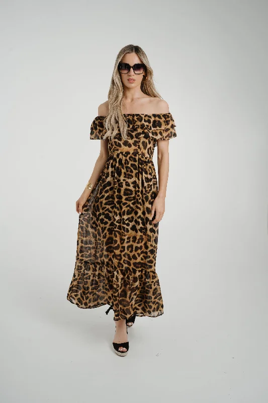 Midi dresses with tassel accents for a bohemian and free - spirited style Ally Frill Detail Midi Dress In Leopard Print Midi dresses with tassel accents for a bohemian and free - spirited style Ally Frill Detail Midi Dress In Leopard Print
