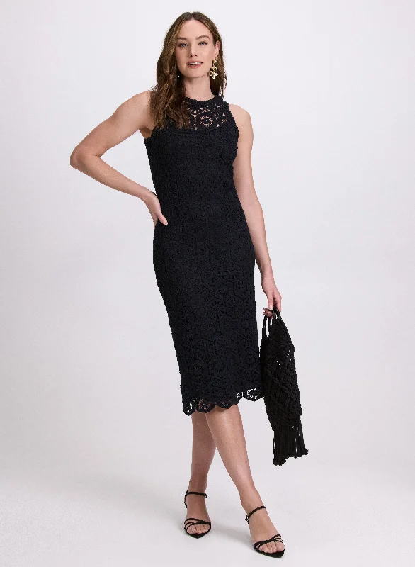 Mini dresses with belted waists for a defined silhouette Crochet Trim Dress