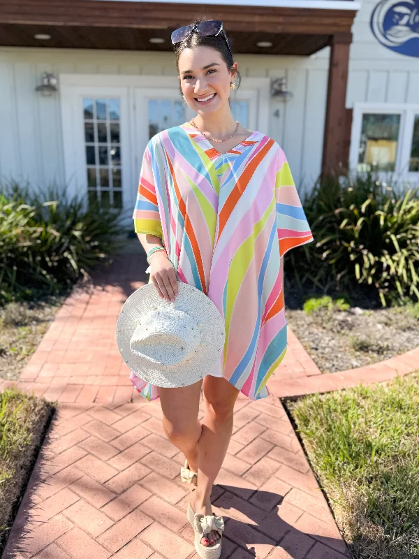 Midi dresses with denim fabric for a casual yet stylish day out The Milleigh Short Kaftan-Wavy Stripe Midi dresses with denim fabric for a casual yet stylish day out The Milleigh Short Kaftan-Wavy Stripe