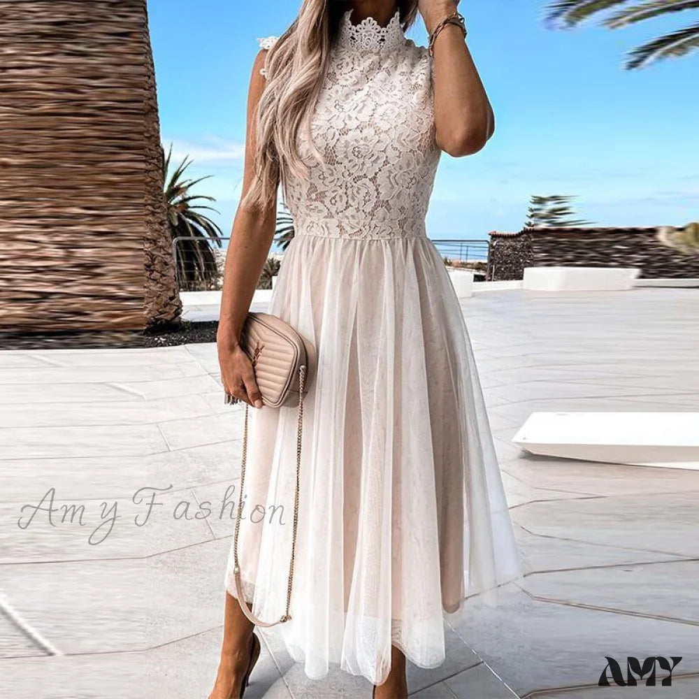 Midi dresses with belted waists to accentuate the figure Amy Fashion - Elegant Crochet Lace Patchwork Flower Dress Midi dresses with belted waists to accentuate the figure Amy Fashion - Elegant Crochet Lace Patchwork Flower Dress