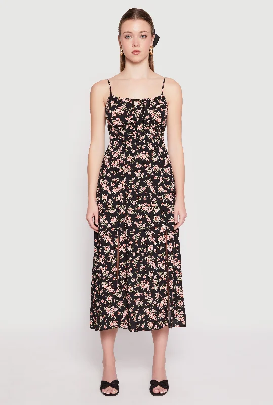 Midi dresses with metallic threads for a glamorous evening event Floral Double Slit Midi Dress Midi dresses with metallic threads for a glamorous evening event Floral Double Slit Midi Dress