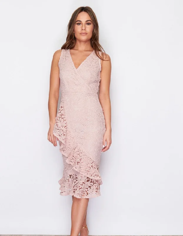 High - low midi dresses with geometric patterns for a modern party Summer Nude Frill Hem Crochet Midi Dress High - low midi dresses with geometric patterns for a modern party Summer Nude Frill Hem Crochet Midi Dress