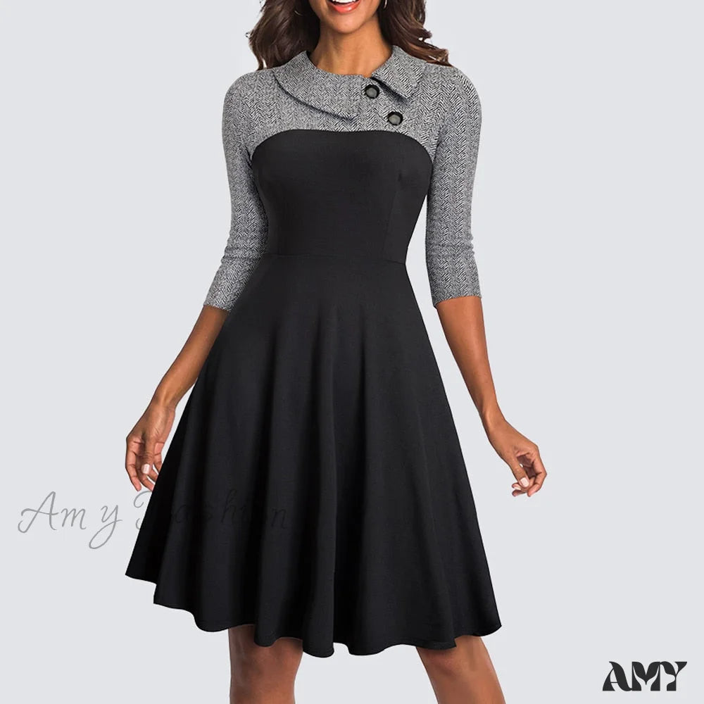 Midi dresses with ruched sleeves for a more fitted and stylish arm look Amy Fashion - Swing Skater Work Office Casual Dress Midi dresses with ruched sleeves for a more fitted and stylish arm look Amy Fashion - Swing Skater Work Office Casual Dress