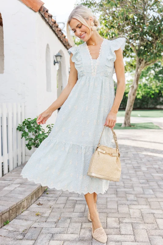 Midi dresses with cotton - blend materials for everyday comfort What I've Found Sage Green Gingham Midi Dress Midi dresses with cotton - blend materials for everyday comfort What I've Found Sage Green Gingham Midi Dress