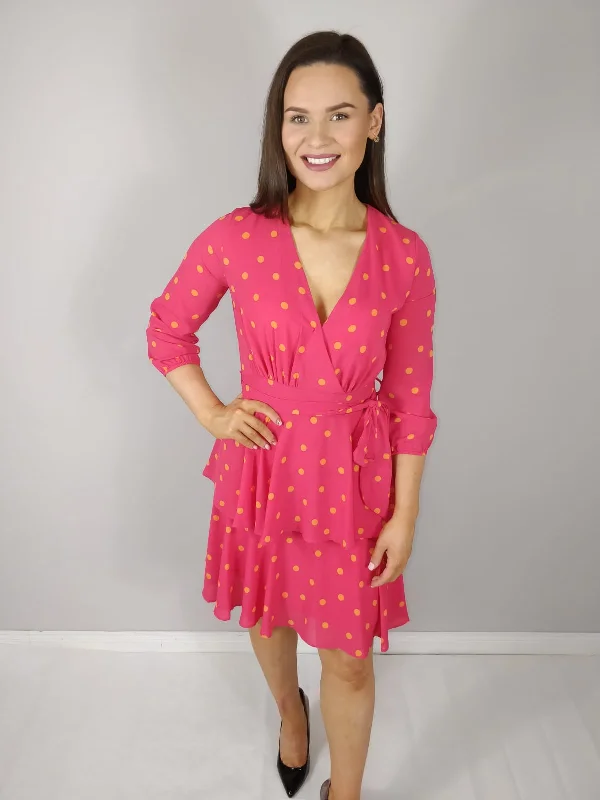 Maxi - inspired midi dresses with flowing fabrics for a beachy vibe Saskia Cerise Pink Polka Dot Frilled Midi Dress Maxi - inspired midi dresses with flowing fabrics for a beachy vibe Saskia Cerise Pink Polka Dot Frilled Midi Dress