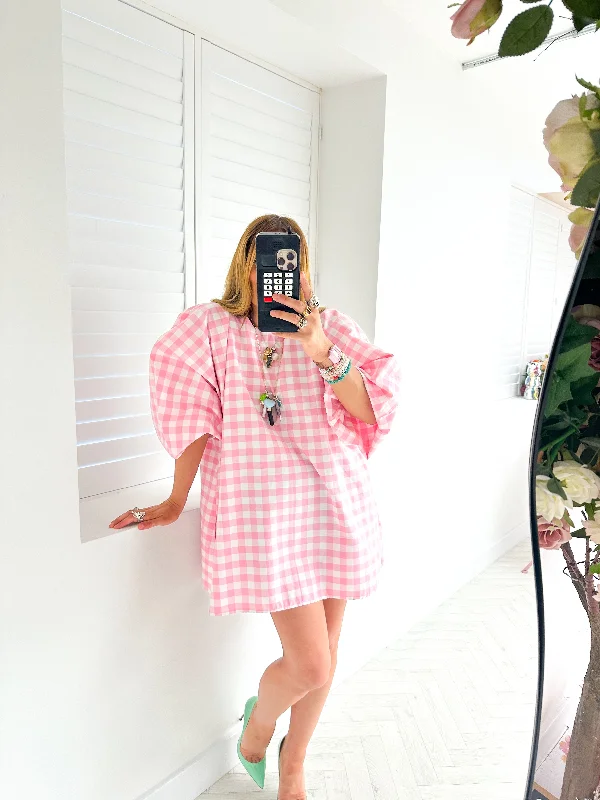 Mini dresses with button - down fronts Olivia Puff Sleeve Mini Dress In Pink Gingham Mini dresses with button - down fronts Olivia Puff Sleeve Mini Dress In Pink Gingham