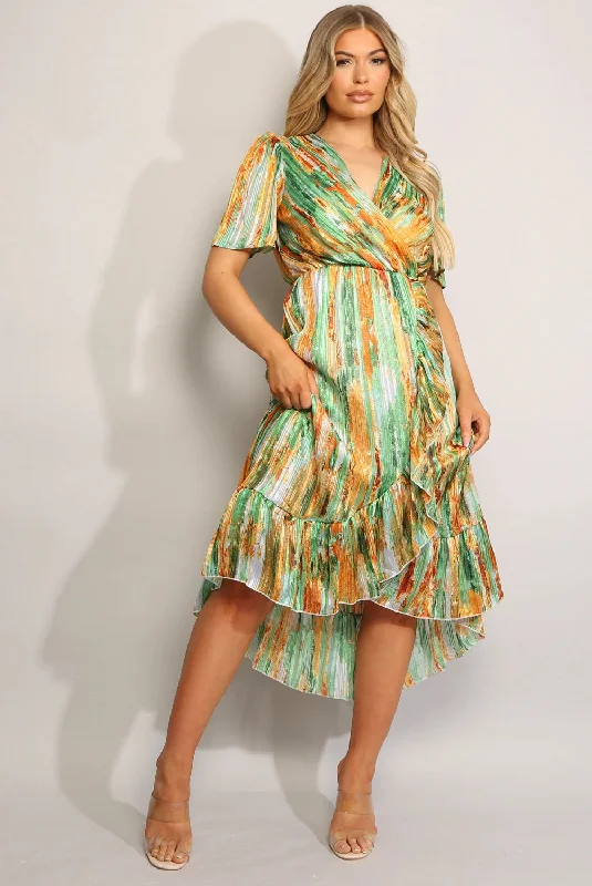 Midi dresses with ribbed textures for a unique and tactile appearance Esme Green Wrap Style Frill Hem Midi Dress Midi dresses with ribbed textures for a unique and tactile appearance Esme Green Wrap Style Frill Hem Midi Dress