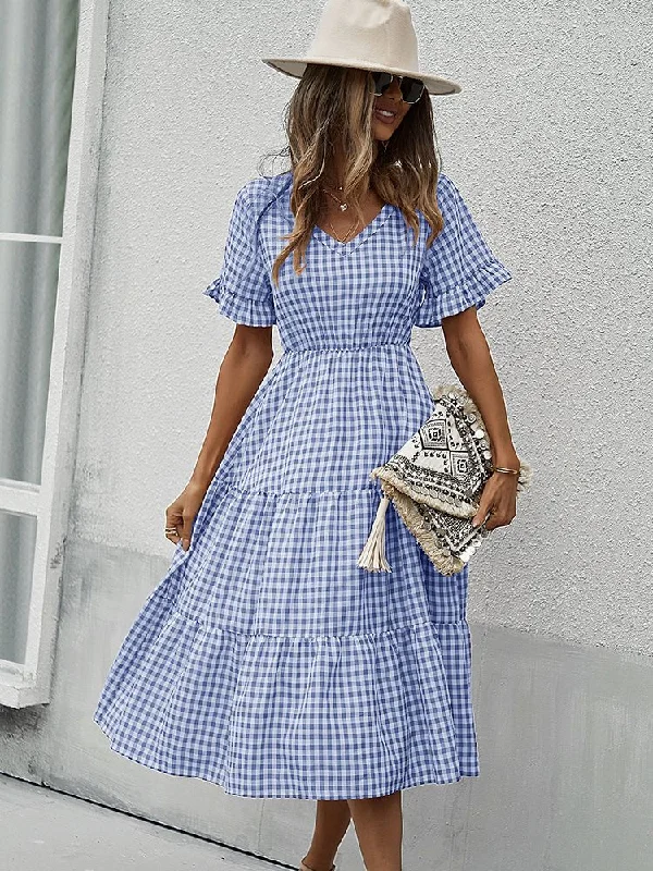 Midi dresses with halter necks for a stylish and comfortable option FashionSierra - Vintage Plaid Slim Ruffles High Waist Midi Sundress Midi dresses with halter necks for a stylish and comfortable option FashionSierra - Vintage Plaid Slim Ruffles High Waist Midi Sundress