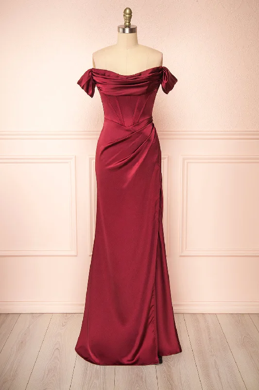 Mini dresses with V - necklines for a flattering shape Evolet Burgundy | Off-Shoulder Corset Maxi Dress Mini dresses with V - necklines for a flattering shape Evolet Burgundy | Off-Shoulder Corset Maxi Dress