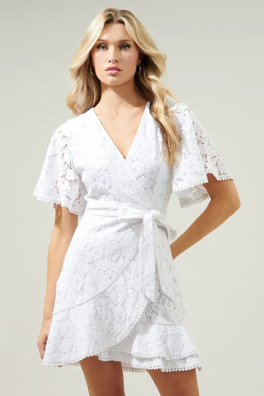Linen mini dresses for a breathable summer option Le Lune Faux Wrap Lace Mini Dress