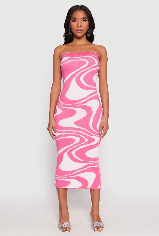 Midi dresses with embroidered accents for a unique and detailed design Swirl Print Zip Back Tube Dress Midi dresses with embroidered accents for a unique and detailed design Swirl Print Zip Back Tube Dress