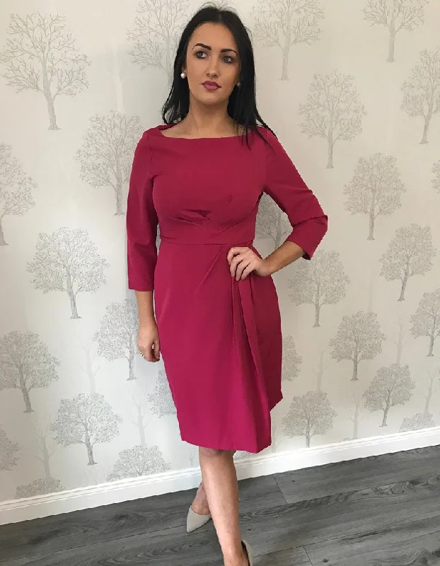 Midi dresses with empire waists for a flattering maternity option Nicky Magenta 3/4 Sleeve Ruched Pencil Dress Midi dresses with empire waists for a flattering maternity option Nicky Magenta 3/4 Sleeve Ruched Pencil Dress