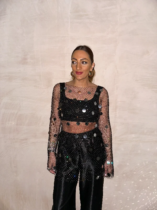 Mini dresses with fringe for a bohemian style Scattered Disc Rhinestone Mesh Mini Dress In Black Mini dresses with fringe for a bohemian style Scattered Disc Rhinestone Mesh Mini Dress In Black