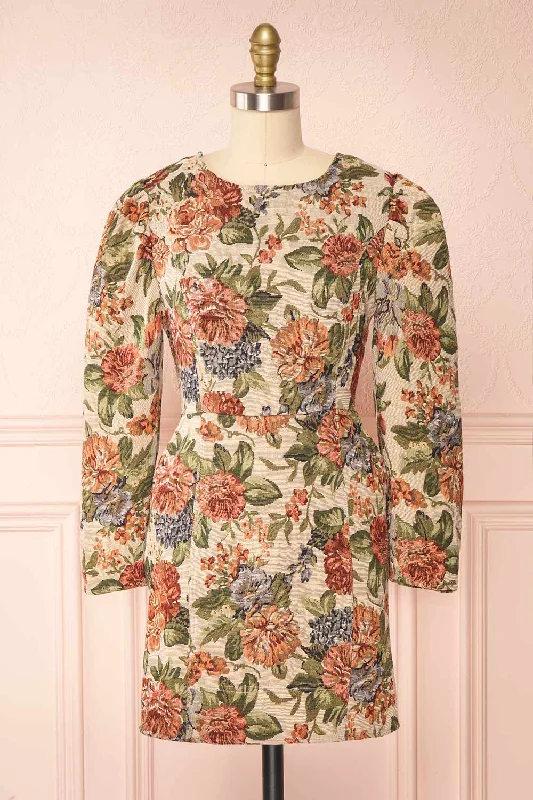 Mini dresses with ribbed textures for a unique appearance Ginette | Short Floral Dress Mini dresses with ribbed textures for a unique appearance Ginette | Short Floral Dress