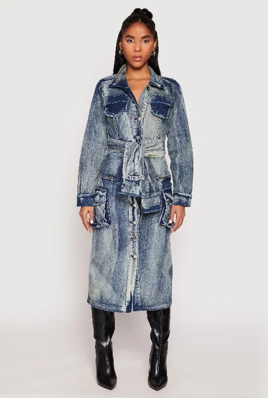 Midi dresses with satin - finish fabrics for a luxurious feel Spoon Jeans Tie Waist Acid Wash Denim Dress Midi dresses with satin - finish fabrics for a luxurious feel Spoon Jeans Tie Waist Acid Wash Denim Dress