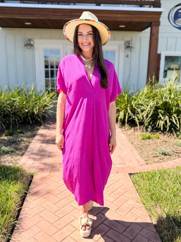 Midi dresses with one - shoulder designs for a modern and asymmetric style The Jenny Kaftan Midi Dress-Magenta Midi dresses with one - shoulder designs for a modern and asymmetric style The Jenny Kaftan Midi Dress-Magenta