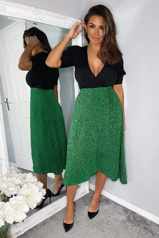 Wrap - style midi dresses in silk for a sophisticated office look Abbie Green and Black 2 in 1 Wrap Style Midi Dress Wrap - style midi dresses in silk for a sophisticated office look Abbie Green and Black 2 in 1 Wrap Style Midi Dress