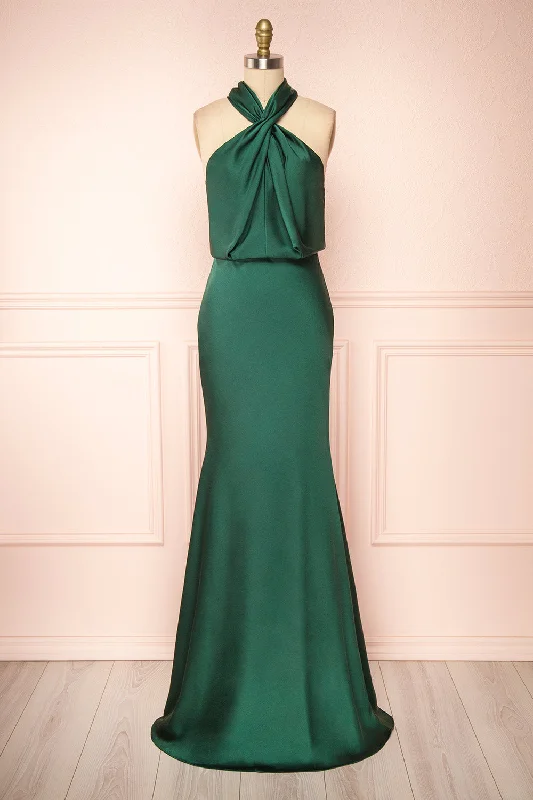 Sequined mini dresses for New Year's Eve Jinny Emerald | Satin Halter Maxi Dress