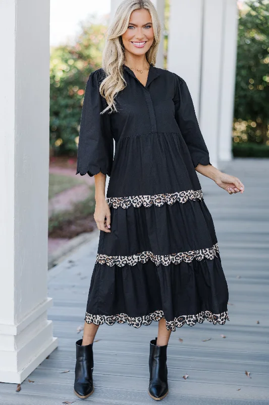 A - line midi dresses with floral prints for spring brunches Perfectly Paired Black Leopard Midi Dress A - line midi dresses with floral prints for spring brunches Perfectly Paired Black Leopard Midi Dress