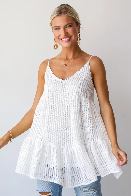 Sheer mini dresses with lace inserts FINAL SALE - Expert Sweetness White Crochet Knit Tunic Sheer mini dresses with lace inserts FINAL SALE - Expert Sweetness White Crochet Knit Tunic