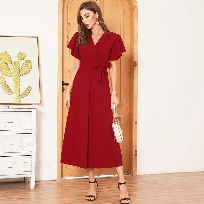 Midi dresses with puff sleeves for a vintage - inspired look FashionSierra - Elegant Wrap Dress Women Lapel Neck Butterfly Sleeve Belted A-line Dresses Woman Party Ladies Midi Dress Midi dresses with puff sleeves for a vintage - inspired look FashionSierra - Elegant Wrap Dress Women Lapel Neck Butterfly Sleeve Belted A-line Dresses Woman Party Ladies Midi Dress