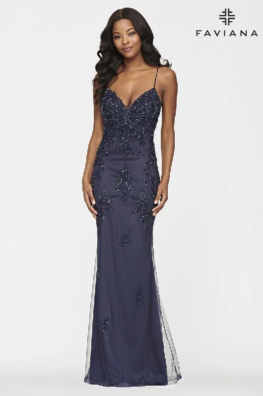 Metallic mini dresses for a glamorous event Faviana Long Lace Prom Dress S10633