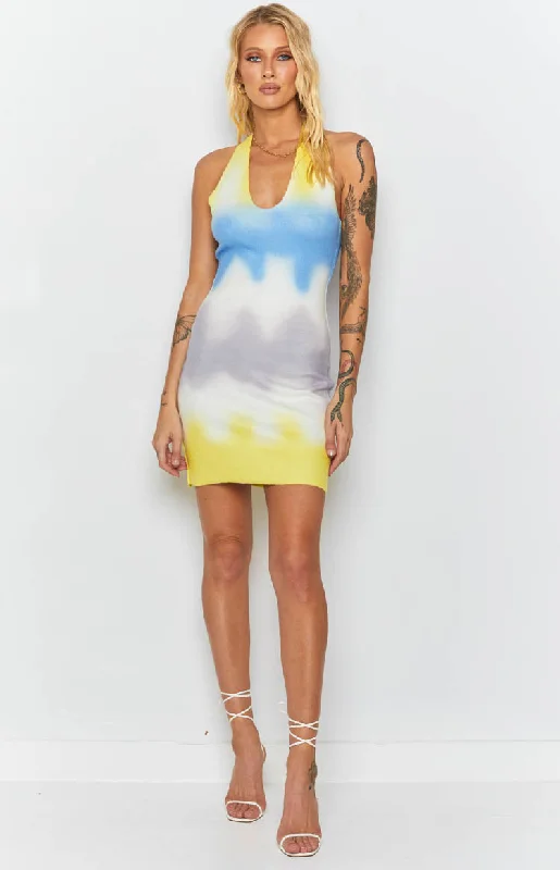 Mini dresses with spaghetti straps for a delicate look Graffiti Halter Mini Dress Yellow Mini dresses with spaghetti straps for a delicate look Graffiti Halter Mini Dress Yellow