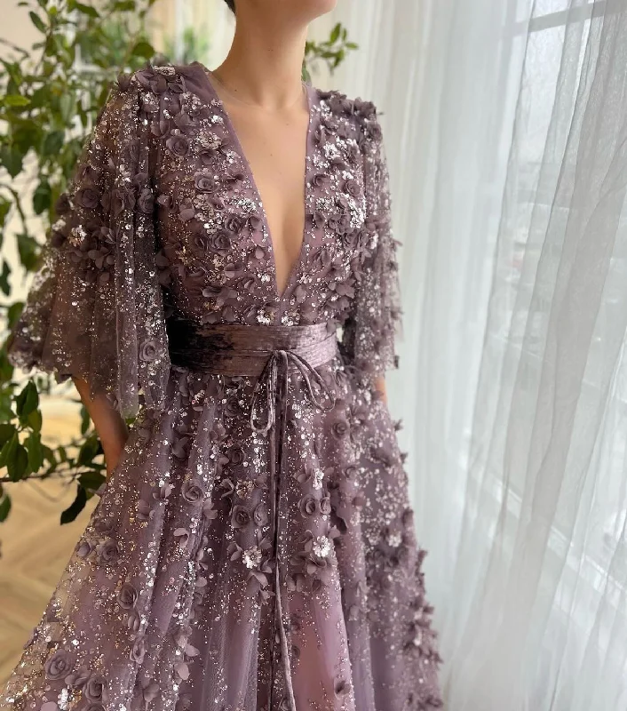 Mini dresses with embroidered details for a unique touch Mauve Posh Gown