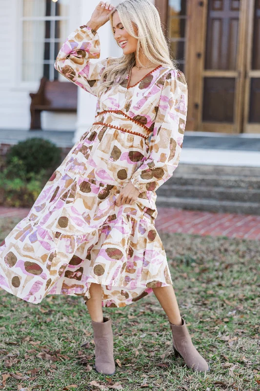 Midi dresses with animal prints for a bold and confident appearance Don't Let It Go Orchid Purple Abstract Midi Dress Midi dresses with animal prints for a bold and confident appearance Don't Let It Go Orchid Purple Abstract Midi Dress