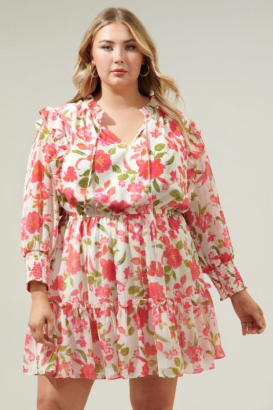 Ruffled mini dresses for a romantic touch Belle Anse Floral Idra Ruffle Chiffon Dress Curve