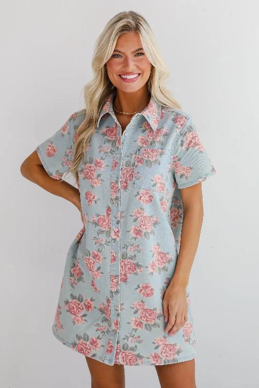 Strapless mini dresses for a beach vacation FINAL SALE - Gorgeous Purpose Denim Floral Mini Dress Strapless mini dresses for a beach vacation FINAL SALE - Gorgeous Purpose Denim Floral Mini Dress