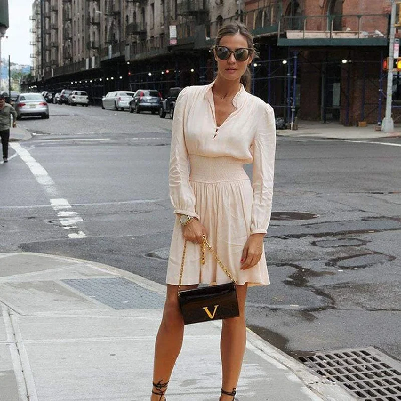 Midi dresses with sheer panels for a touch of allure FashionSierra - Vintage Elegant Wrinkle Women Midi Dress Zipper Ruffle Elastic Dresses Midi dresses with sheer panels for a touch of allure FashionSierra - Vintage Elegant Wrinkle Women Midi Dress Zipper Ruffle Elastic Dresses