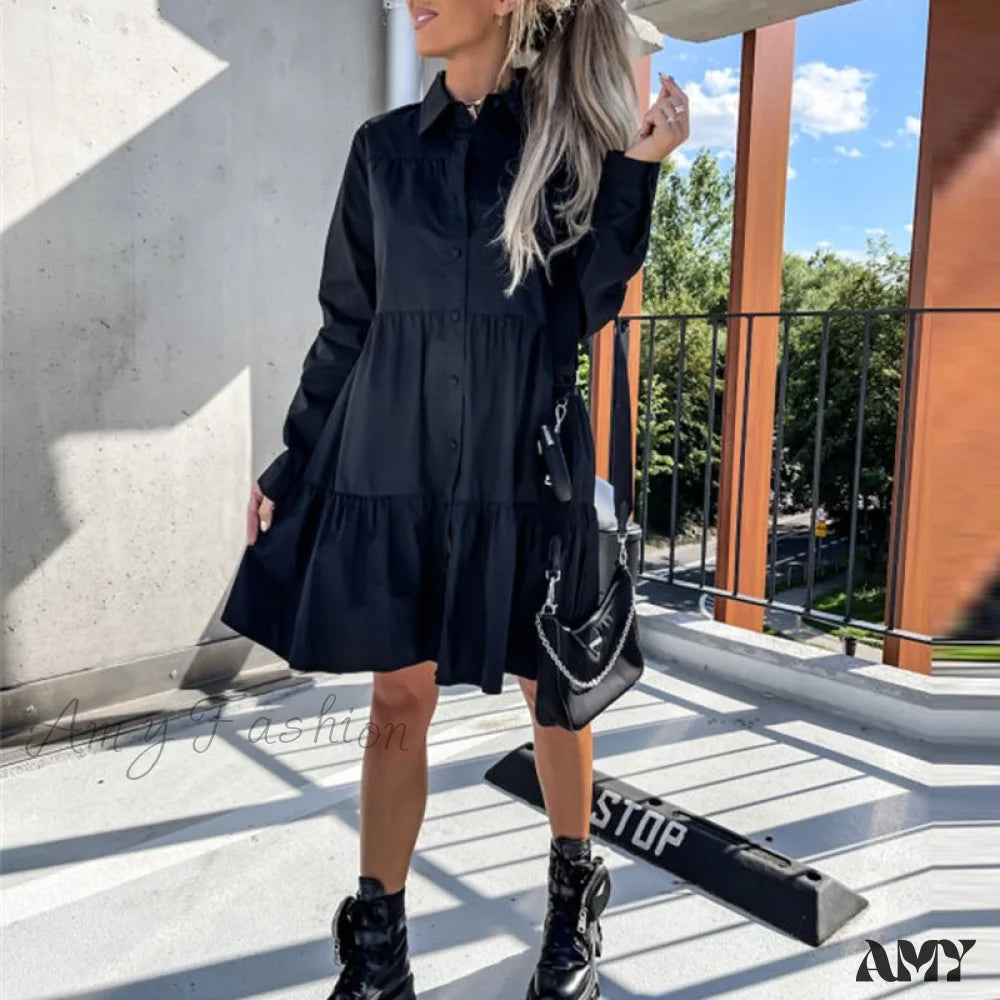 Midi dresses with pom - pom trims for a playful and festive look Amy Fashion - Long Sleeve Button Party Casual Loose Shirt Dress Midi dresses with pom - pom trims for a playful and festive look Amy Fashion - Long Sleeve Button Party Casual Loose Shirt Dress