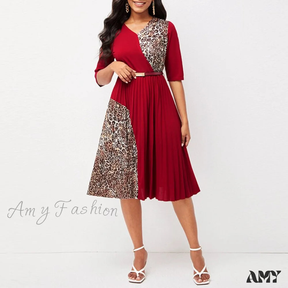 Midi dresses with V - necklines for a flattering and elongating effect Amy Fashion - O Neck Half Sleeve Elegant A-Line Pleated Dress Midi dresses with V - necklines for a flattering and elongating effect Amy Fashion - O Neck Half Sleeve Elegant A-Line Pleated Dress