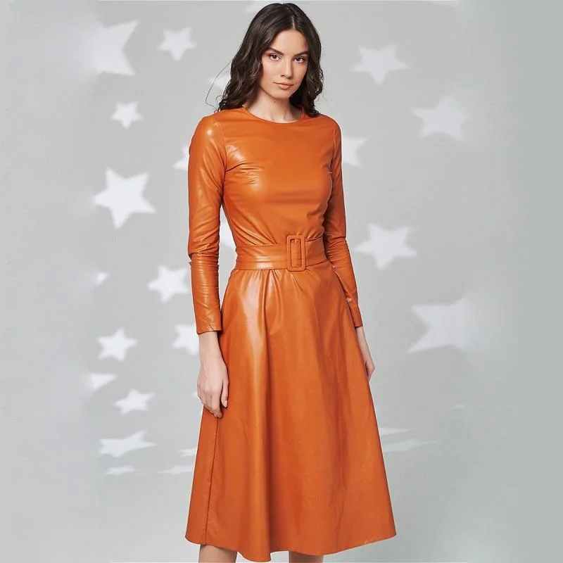 Midi dresses with gathered skirts for a full and flowing silhouette FashionSierra - Fit And Flare Winter Dress a Line Pockets Pu Leather Midi Dress Midi dresses with gathered skirts for a full and flowing silhouette FashionSierra - Fit And Flare Winter Dress a Line Pockets Pu Leather Midi Dress