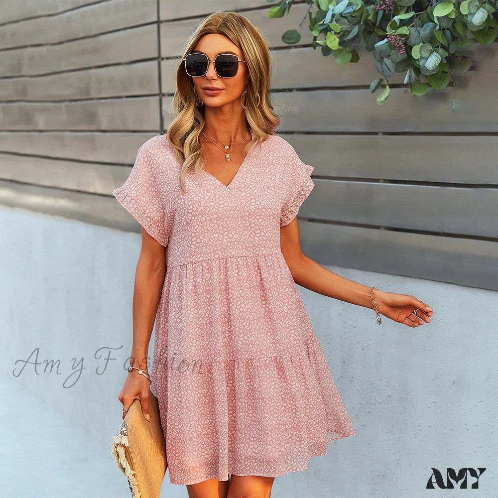 Midi dresses with mesh inserts for a trendy and breathable option Amy Fashion - V Neck Ruffles Beach Mini Chiffon Dress Midi dresses with mesh inserts for a trendy and breathable option Amy Fashion - V Neck Ruffles Beach Mini Chiffon Dress