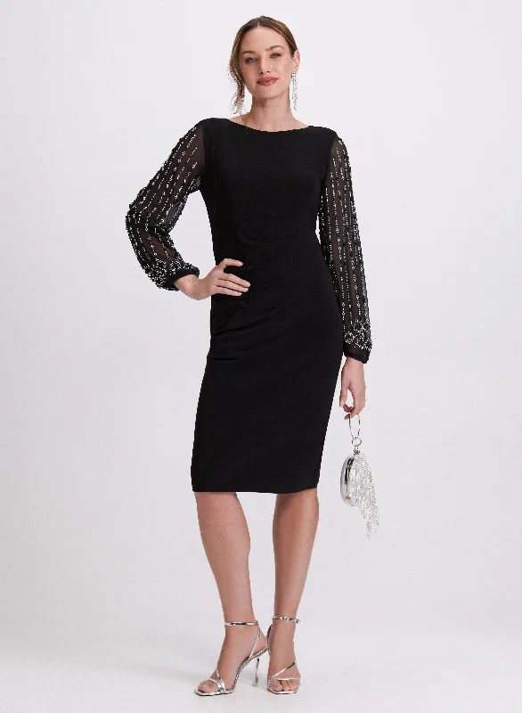 Strapless mini dresses for a beach vacation Beaded Sleeve Dress