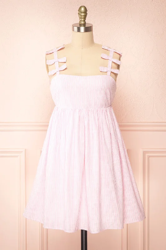 Mini dresses with side slits for a sexy appeal Siva | Striped Short Dress w/ Bow Straps Mini dresses with side slits for a sexy appeal Siva | Striped Short Dress w/ Bow Straps