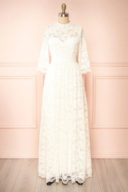 Mini dresses with button - down fronts Loretta | Lace Wedding Dress w/ Open-Back