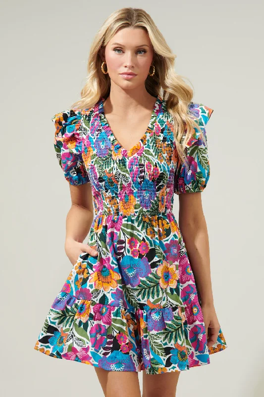 Metallic mini dresses for a glamorous event Santa Elena Leones Smocked Mini Dress