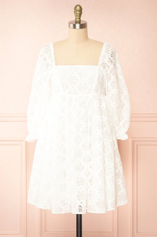 Mini dresses with ruched bodices for a feminine touch Rosenie | White Lace Babydoll Dress Mini dresses with ruched bodices for a feminine touch Rosenie | White Lace Babydoll Dress