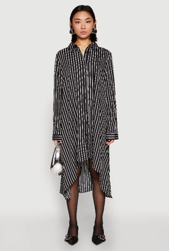 Midi dresses with bow accents for a sweet and charming look Striped High Low Shirt Dress Midi dresses with bow accents for a sweet and charming look Striped High Low Shirt Dress