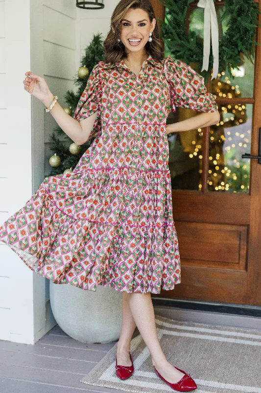 Midi dresses with off - the - shoulder necklines for a flirty look Run To You Green Holiday Medallion Print Midi Dress Midi dresses with off - the - shoulder necklines for a flirty look Run To You Green Holiday Medallion Print Midi Dress