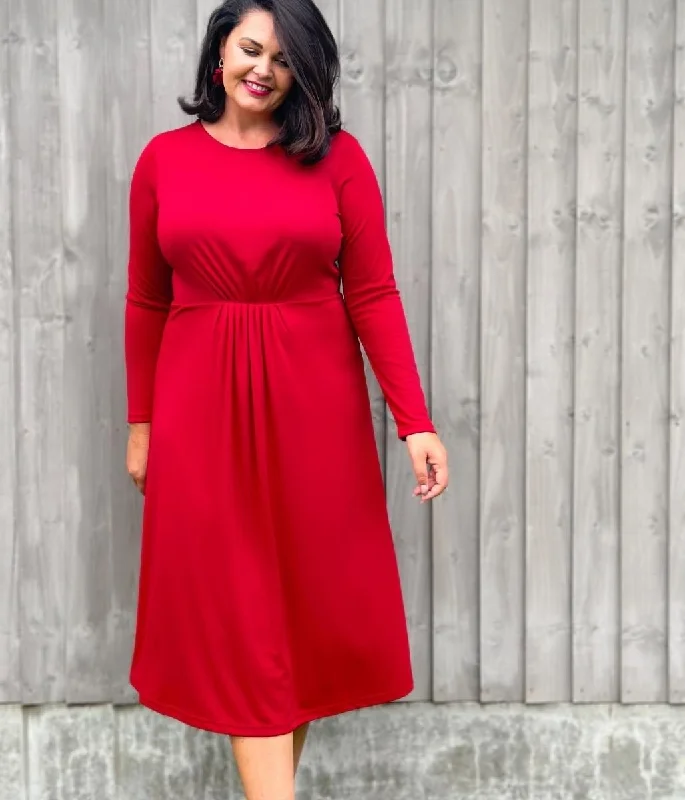 Midi dresses with one - shoulder designs for a modern and asymmetric style Red Pleat Delma Dress Midi dresses with one - shoulder designs for a modern and asymmetric style Red Pleat Delma Dress