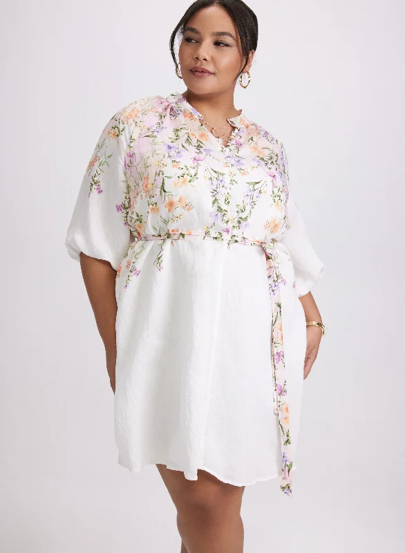 Mini dresses with bow accents for a sweet look Floral 3/4 Sleeve Dress