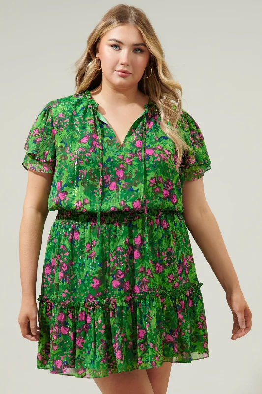 Mini dresses with keyhole necklines Sugarplum Floral Bumble Ruffle Mini Dress Curve