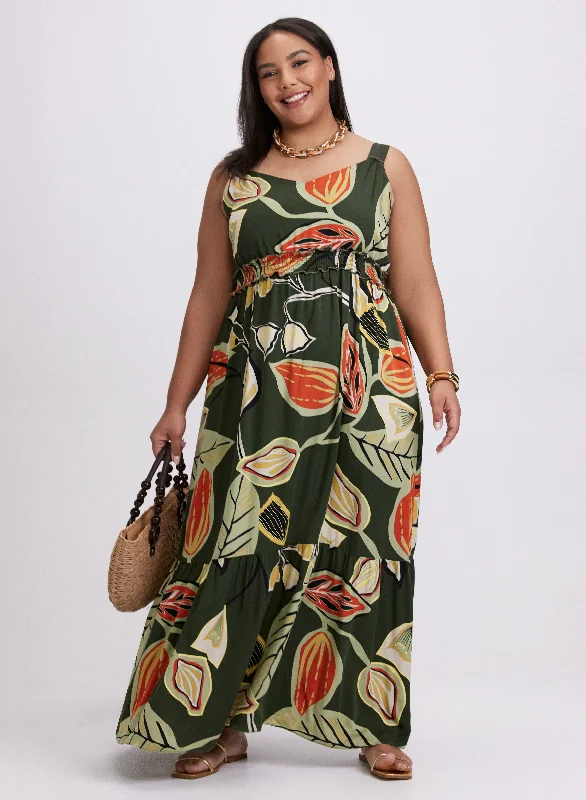 Mini dresses with tassel accents for a fun touch Leaf Print Maxi Dress