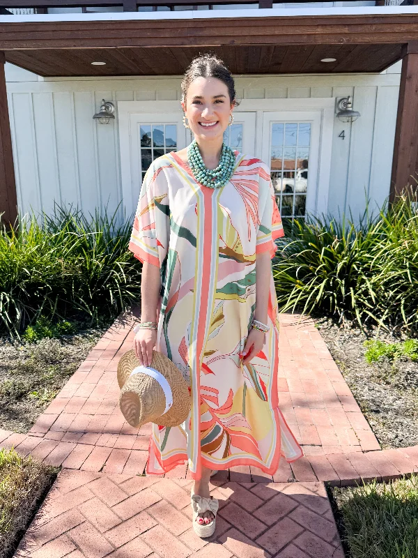 Sleeveless midi dresses with lace details for summer weddings The Milleigh Long Kaftan-Exotic Leaves Sleeveless midi dresses with lace details for summer weddings The Milleigh Long Kaftan-Exotic Leaves