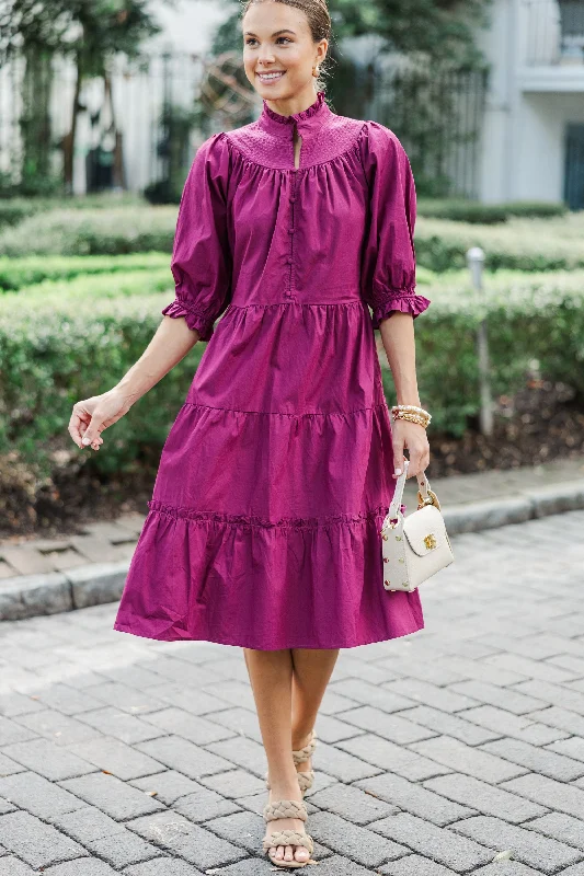 Midi dresses with geometric cutouts for a contemporary and edgy look Pinch: Feeling The Love Berry Purple Midi Dress Midi dresses with geometric cutouts for a contemporary and edgy look Pinch: Feeling The Love Berry Purple Midi Dress